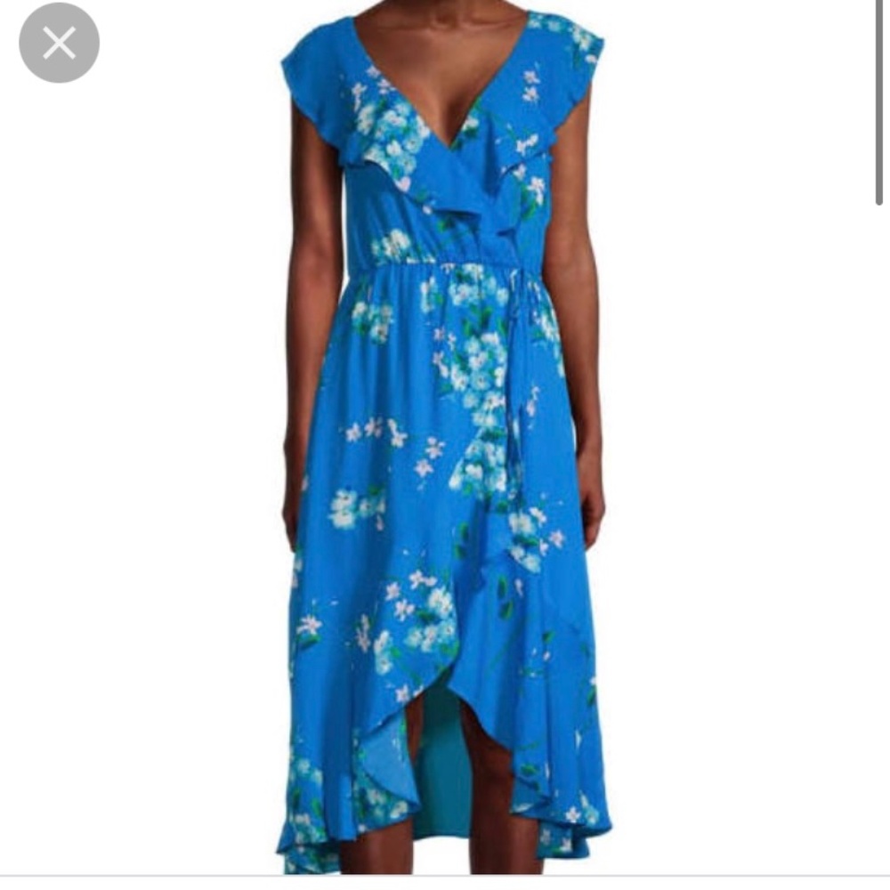 Nordstrom Socialite Blue Floral Midi Faux Wrap Dress